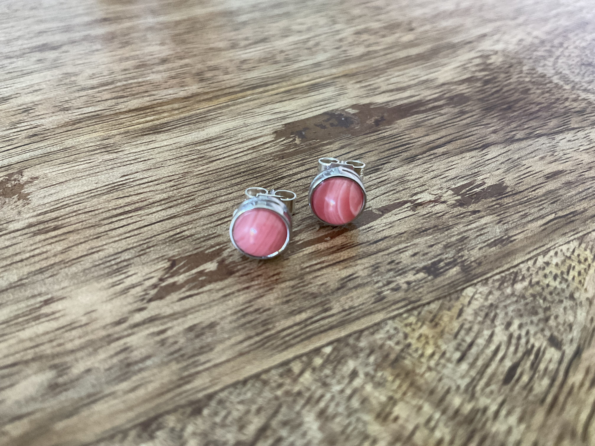 Pink Banded Agate Round Stud Earrings